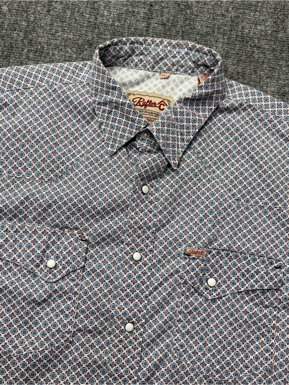 Rafter C Shirt Mens XXL Blue Western Pearl Snap Geometric Short Sleeve